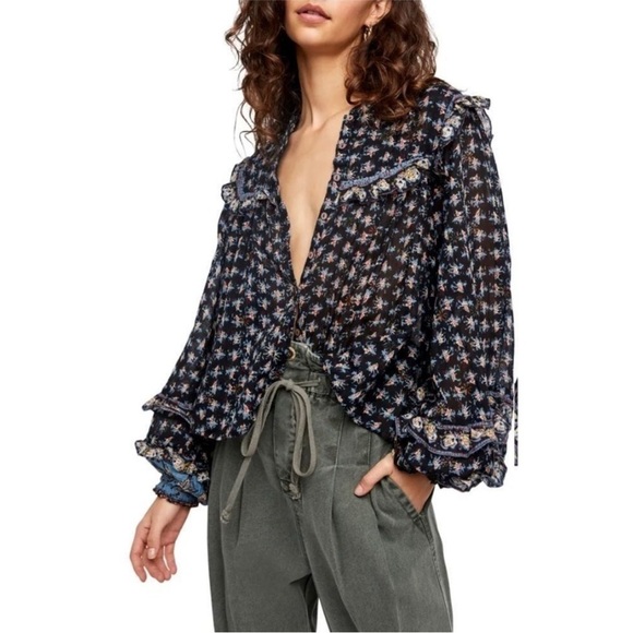 Free People Jenna Printed Blouse Large - Picture 1 of 14